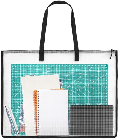 Borsa per portfolio artistico, 48 x 63 cm, per opere d'arte, grande, in rete trasparente, con manico e cerniera, per poster, bacheche, album di ritagli, ricordi, forniture artistiche