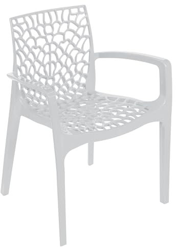 METRO Professional Gartenstuhl mit Armlehne Maurage, Polypropylen, 57 x 55 x 81 cm, Stapelbar, Wetterfest, Weiß