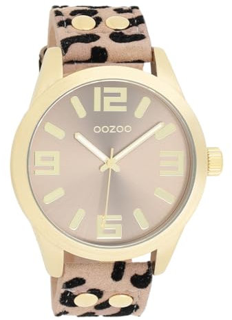 Oozoo Timepieces Unisex Uhr in Leopard/Taupe - Armbanduhr Unisex mit Lederarmband | Hochwertige Uhr - Edle Analog Unisexuhr in rund C1097