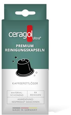ceragol ultra Premium Reinigungskapseln für Nespresso Kaffeemaschinen, 8 Stück - entfernt Kaffeefett und Bitterstoffe