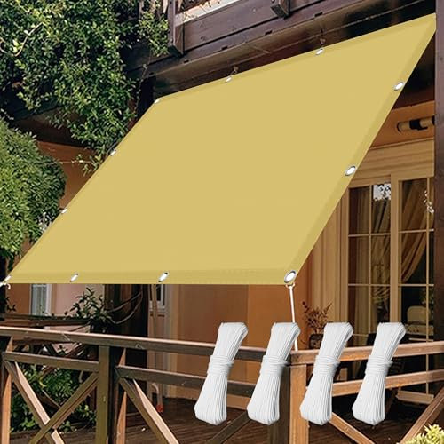 Filet d'ombrage avec Oeillets et Cordons 210 x 340 cm Rayons UV à 98% Dombrage Dextérieur Terrasse avec Corde Libre et Oeillets pour La Couverture Végétale Serre Pergola, Jaune Sable