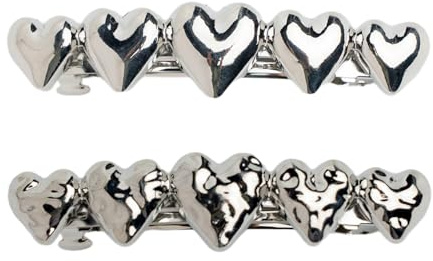 SXQLYH 2 Stück Französische Haarspangen Damen,Metall Klammern,Barrette Hair Clip,Dutt Haarspange Metall Haarhalter Clips Minimalistische Haarspangen Dekorativer Haarschmuck (Silbernes Herz)