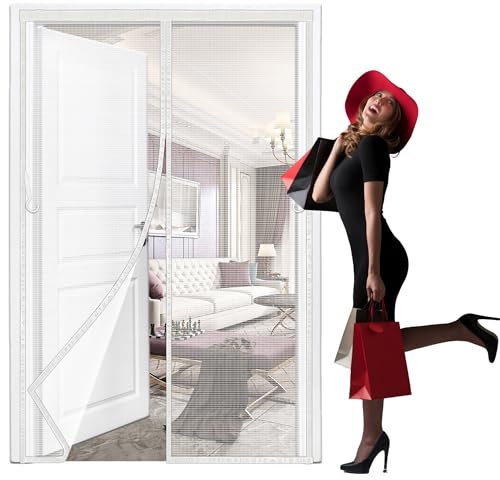 HL-YFC Zanzariera per Porta, 140x75cm Zanzariera Magnetica per Porta con Magnete Tenda Repellente per Zanzare Magnetica per Finestra del Camper Balcone Bianco