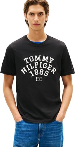 Tommy Hilfiger Herren T-Shirt Kurzarm Archive mit großem Logo, Schwarz (Black), XL