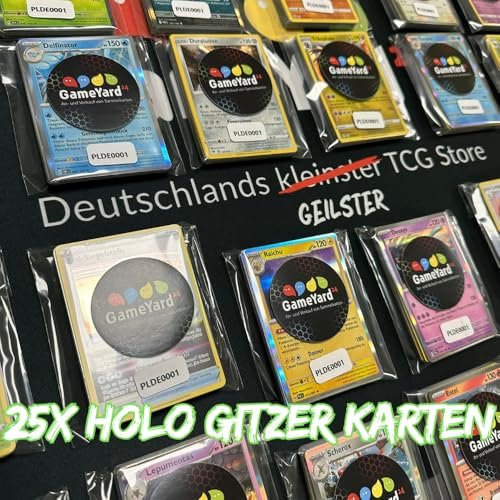 25 glitzernde/holografische Pokemon Karten - original und deutsch - ideal für Kinder und Erwachsene - mit GameYard24 Versandschutz