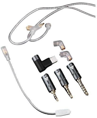 Fazvncv Cable de auriculares de 2 pines, cable chapado en plata mejorado de 3,5 mm/2,5 mm/4,4 mm/USB C con micrófonos