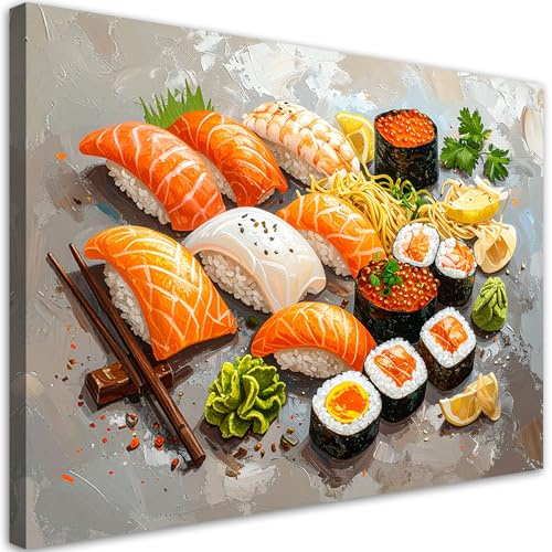 Feeby Leinwand Bilder - Bild Wohnzimmer - 60x40 1tlg - Deko Schlafzimmer Groß - Dekoration Canvas - Gemälde - Modern Wandbilder - Kunstdruck - Sushi - Essen