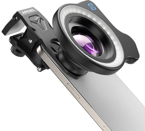 APEXEL 100Ultra Makro Objektiv mit Ringlicht, verbesserte Version des Objektiv für Handy für iPhone, Samsung, Pixel