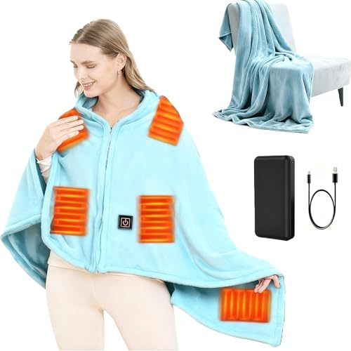 SNZ Manta Electrica USB con Batería de 10000mAh, 150 x 80 cm Manta Eléctrica, 3 Niveles de Temperatura Esterilla Electrica, Electric Blanket para el Almuerzo en la Oficina, Viajes al Aire