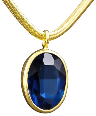 Halskette Damen Gold mit Anhänger - Geburtsstein für den September Saphir - Blauer Kristall Stein - Kette Damen - Schlangenkette - 14k Vergoldet - Geschenk für Sie - Geburtstag - Weihnachten