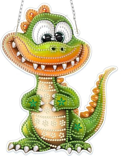 NAIMOER Dinosaurier Diamond Painting Fensterbilder Beidseitige, Diamond Painting Anhänger Tiere mit Kette, Diamant Malerei Bilder Kristall Fensterbilder für Geschenk Wand Dekoration