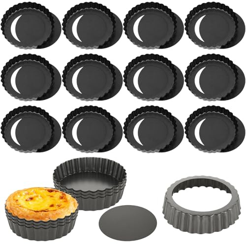YOYEAH 12 Pezzi tortiera con Fondo sollevabile, Mini Stampo per Quiche Rivestimento Antiaderente, Set di stampi per tartellette per Quiche, Torta di Frutta, pasteis de Nata (Nero)