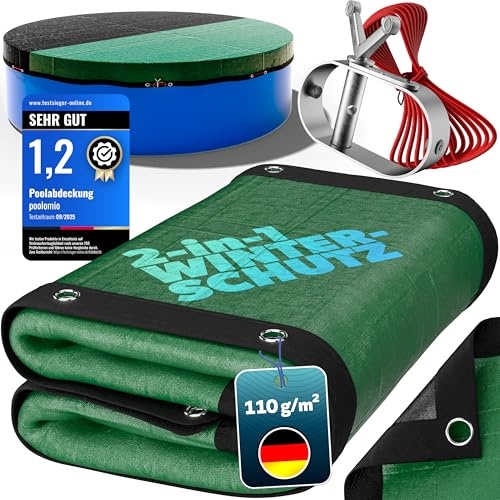poolomio Poolabdeckung oval 900x450 cm 2in1 Solarplane & Winterabdeckung | Robuste, UV-beständige 110 g/m² PE-Poolplane – hemmt Algen, hält Blätter & Schmutz fern, inkl. Spannseil; Planenmaß 960x510