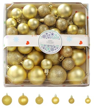 Weihnachtskugeln 44-Teiliges Set, Weihnachtskugeln Kunststoff, Glitzernde, Matte & Glänzende Baumkugeln, Weihnachtsbaumkugeln Für Weihnachtsdeko Außen Innen (Gold)