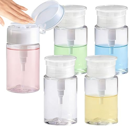 ASOUUNLD Pumpflasche 200 ml 5 Stück Nachfüllbar mit Trichter | Pumpspender für Nagellackentferner, Make-up-Entferner, Alkohol und Flüssigkeiten, auslaufsicher für Reise und Haushalt