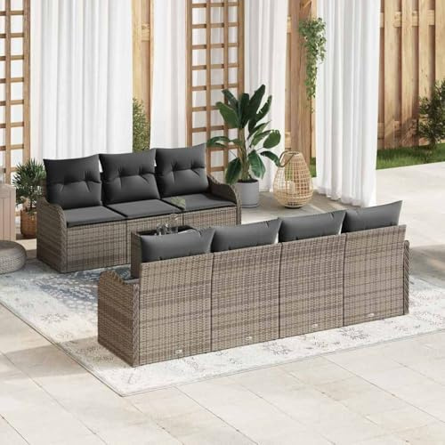 Tonture Ensemble de canapé de jardin 8 pièces gris en polyrotin et acier, table basse en verre, salon modulable pour terrasse, balcon, extérieur, résistant aux intempéries