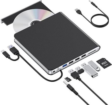 External CD DVD Drive for Laptop USB 3.0 USB C CD Burner External DVD Drive Portable CD ROM Burner Reader Writer Drive External DVD Player for Laptop Desktop PC Windows 11/10/8/7 MacBook Mac OS Linux