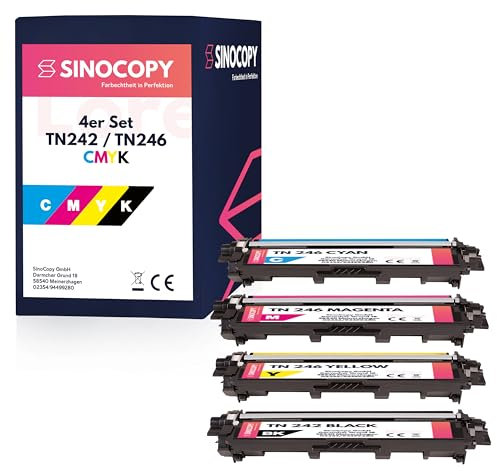 SinoCopy 4 XXL Toner für Brother TN-242 TN-246 HL-3142 3152 3172 CW CDW DCP9017CDW - Schwarz je 2.500 Seiten, Color je 2.200 Seiten TN 242 TN-242 TN 246 TN-246