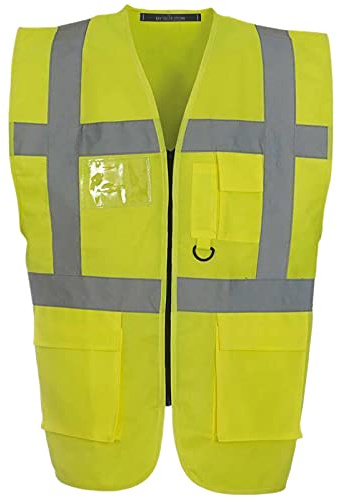 Executive Hi Viz Vis Vest High Visibility Zip Vests 2 Band Reflective Security Work Contractor Safety Mobile Phone Pocket ID Holder Workwear Waistcoat Jacket Top Size S-5XL