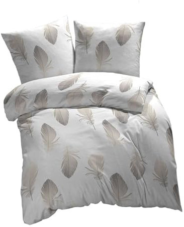 etérea Bettwäsche 155x200 Baumwolle Bettwäsche-Sets - Federn Weiß - Reißverschluss, Renforcé, Fachhandel,Oekotex Made in Green - 155x200cm und Kissenbezug 80x80cm