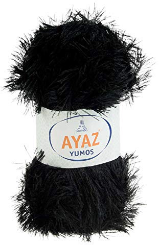 maDDma 100g Strickgarn Yumos Fransenstrickgarn Strickwolle, Schwarz, Polyester