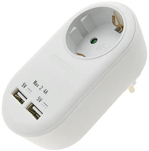 BeMatik - Enchufe schuko 16A con Cargador 2 x USB A Hembra