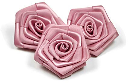 Rosen 6 cm x 3 Stück Satinrosen Aufnäher Deko Blumen Röschen zum Basteln Hochzeit Rosenköpfe Farbe: Altrosa 158
