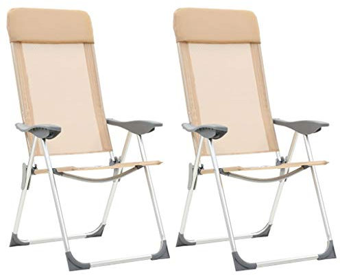 vidaXL 2X Campingstuhl Aluminium Creme Angelstuhl Gartenstuhl Klappstuhl Stuhl