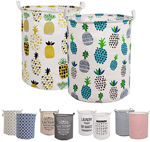 LessMo 2PCS 17.7 Wäschekorb Sortierer – Faltbar - 2er Set Wäschesammler spart Zeit beim Sortieren - Wäschesack - Wäschekörbe - Laundry Baskets - 45 x 35 cm(Ananas, Verdickt 17,7 / Medium)