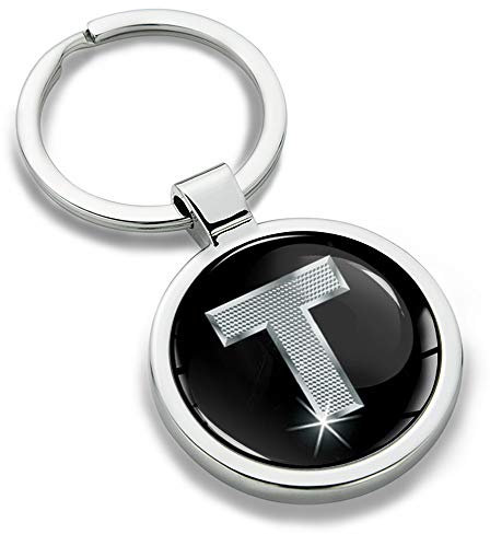 Biomar Labs® Schlüsselanhänger Buchstabe Metall Keyring Buchstaben Initialen Alphabet Autoschlüssel Geschenk Metall-Schlüsselanhänger Schlüsselbund Edelstahl Silber T, KK 20