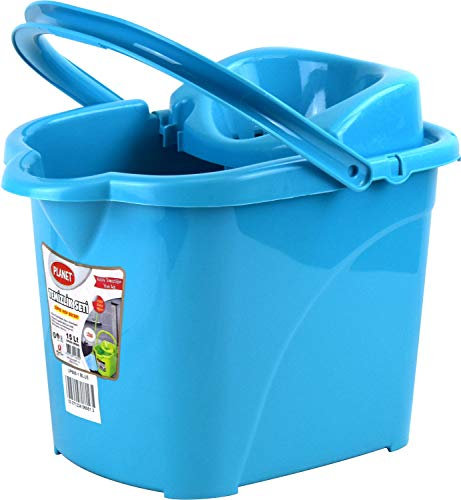 Large 15L Plastic Mop Bucket with Wheels for large Kitchens and Floors (Cyan)