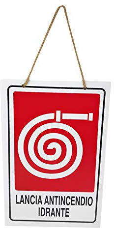 Vetrineinrete® Cartello lancia antincendio idrante targa in legno 20x30 cm con corda da appendere segnaletica interna piano di evacuazione 53956A C39