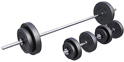 GORILLA SPORTS® Langhantel Set - 60kg, 100kg oder 130kg, Langhantelstange 170cm, 2 Kurzhanteln, Hantelscheiben aus Kunststoff, 30mm, mit Sternverschlüssen - Hantelset, Langhanteln, Gewichten, Fitness