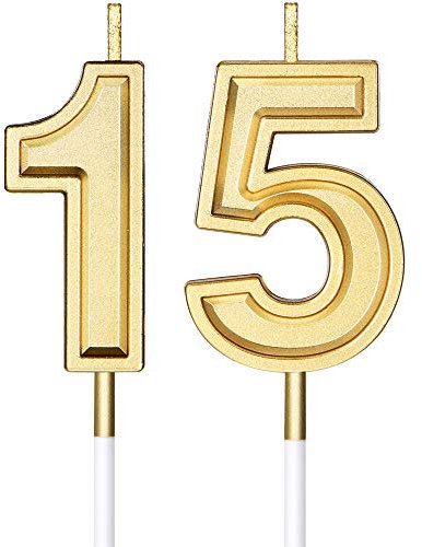 15e Bougies d’ Anniversaire Bougie Numérique de Gâteau Bougies de Gâteau Joyeux Anniversaire Topper Décoration pour Faveur de Célébration de Mariage Anniversaire, Or