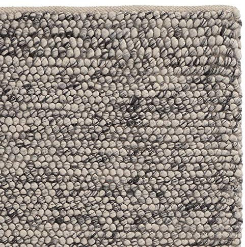 URBANARA Woll-Läufer Ravi 70x180 cm, Eierschale-Grau - Handgewebt, Skandinavisches Landhaus Design mit grober Struktur, Wohnzimmer Teppich Flur Schlafzimmer, 70% Schurwolle