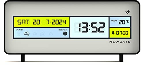 NEWGATE® Futurama Moderner LCD-Wecker – Nachttischuhr – Schreibtischuhr – Digitalwecker – Schlafzimmerzubehör – LCD-Display – Bürouhr – 12/24-Stunden-Anzeige – Weiß