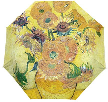 Van Gogh Sonnenblume Regenschirm Taschenschirm Automatische Reise Winddichte Sonnenschutz Trekkingschirm Wanderregenschirm für Frauen Männer