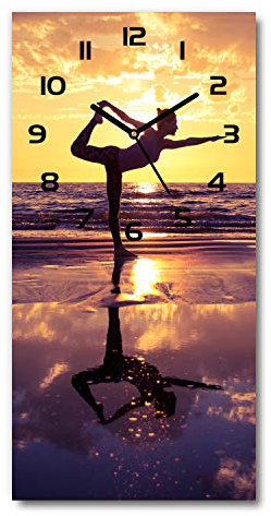 Tulup Glasuhr 30x60 cm - Schwarze Zeigern - Wanduhr Wandkunst Bild Gehärtetem Glas Uhr Echtglas Küche Wohnzimmer - YogOn Beach