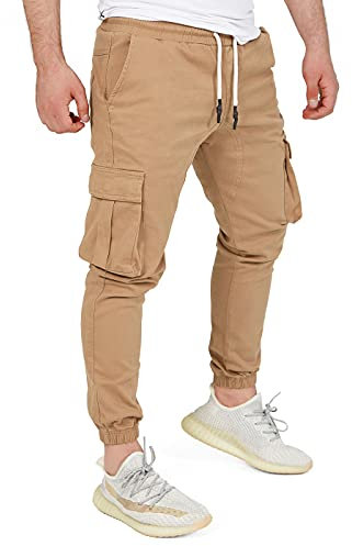 PITTMAN Jogging Cargohose Herren Hosen Modern Arbeitshosen Jeans Männer Stoffhose Mit Taschen Giga, Beige (Woodsmoke 171321), W34/L34