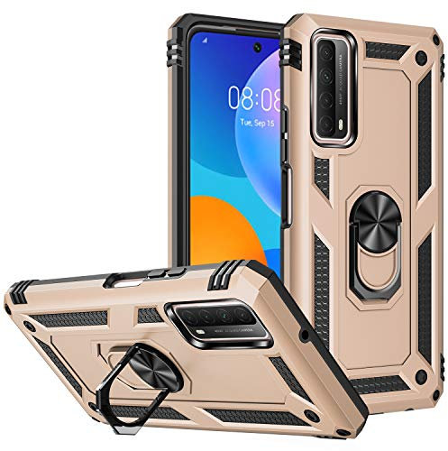 BestST Handyhülle für Huawei P smart 2021/Y7a + Displayschutz, Cover für Huawei P smart 2021/Y7a hülle, 360 Grad Drehbar Ringhalter Handytasche Case Handy Hüllen,Gold