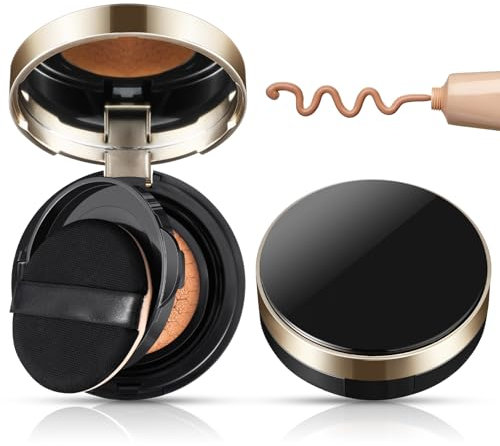 Zopeal 2 Stück leere Kissen-Foundation-Box, luxuriös, tragbar, kompakt, nachfüllbar, Puderbehälter mit Luftschwamm, Puderquaste für Frauen, Reisen, 14 g, Schwarz