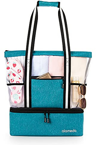 Strandtasche aus Netzstoff – Kühltaschen isoliert für Reisen, mit Reißverschluss oben, hohe Kapazität, Einheitsgröße, Strand/Pool/Picknick/Wandern/Reisen/Bergsteigen/Camping/Einkaufen