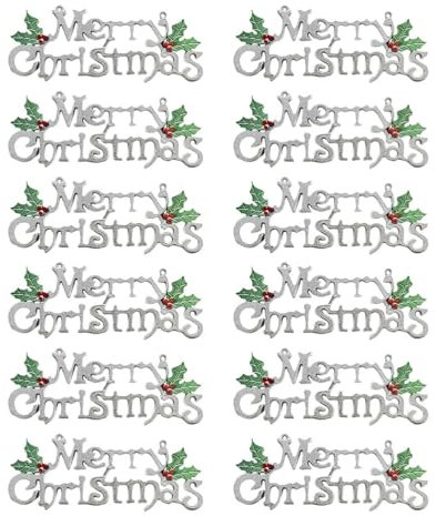 Happyyami Letrero de Feliz Navidad, placa colgante para puerta delantera, adornos de pared para puerta delantera, patio, chimenea al aire libre, plata, 12 unidades