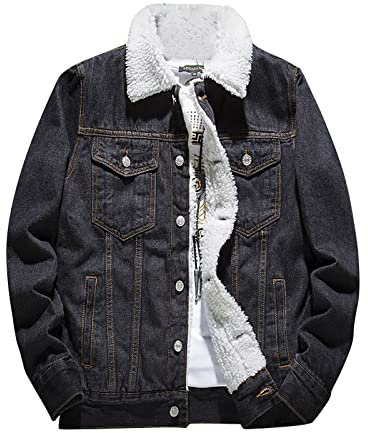 Graceyo Herren Gefüttert Jeansjacke Winterjacke Jacke Parka Warm Fleecemantel Funktionsjacke Wintermantel Kurz Teddy Fleece Outdoor Puffer Jeans Jacket