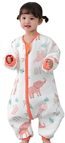 Chilsuessy Baby Schlafsack mit Füßen Ganzjahres Kinder Schlafsack Frühling Schlafanzug Baumwolle Ganzjährig Schlafsack mit Beinen, Elefant, XXL/Baby Höhe 115-125cm