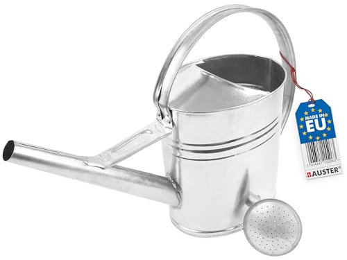 BAUSTER® Gießkanne, Zinkgießkanne 12 Liter verzinkte Gartengießkanne für den Innen- und Außenbereich, zum Blumen gießen, Metallgießkanne Oval zum Gießen von Blumen mit Gießbrause Gartenbewässerung
