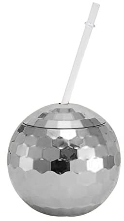Cymwer Disco Flash Ball Cocktail Cup, 600ML Flash Ball Mug with Lid and Straw Colorful Wine Cocktail Glass Drinking Syrup Tea Bottle for Theme Parties Travelling Nightclub Bar, 5.5 * 10.8cm