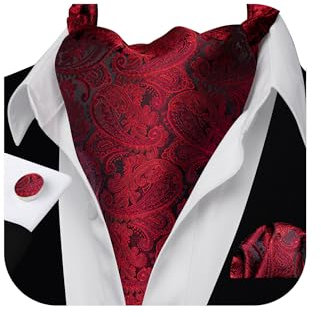 Barry.Wang Manschettenknöpfe für Herren, Seide, Paisleymuster, gewebt, Paisleymuster, modisch, Ascot und Einstecktuch, Hochzeit, formelle Anlässe, Dunkelrotes Paisleymuster, Einheitsgröße