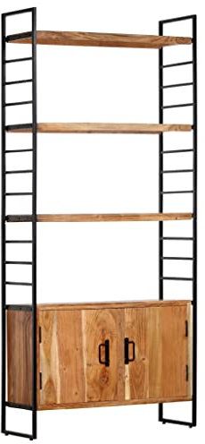 YITHOPI Standregal Bücherregal Aufbewahrungsregal,Ablagen Vitrinenschrank Bücherregal 4 Ebenen 80x30x180 cm Massivholz Akazie,Schlafzimmer, Wohnzimmer, Büro,Einfaches Design