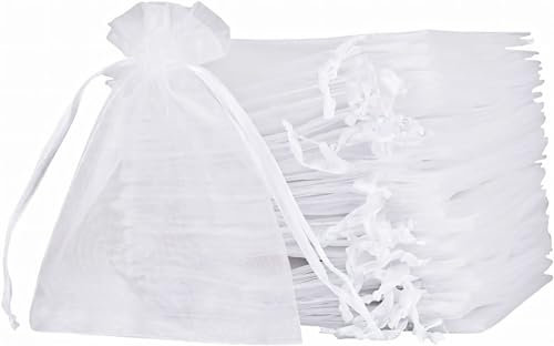 MAOOY Organzasäckchen 13 x 18 cm Weiß 100 Stück Organza Säckchen Zum Befüllen Klein Organzabeutel Schmuckbeutel Beutel für Gastgeschenke Hochzeit Weihnachten Geschenkbeutel Traubenschutzbeutel
